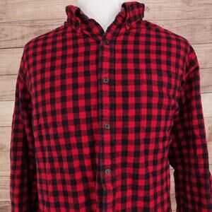 Lands' End Shirt Mens 2XLT Red Check Flannel Long Sleeve Button Down Lumberjack